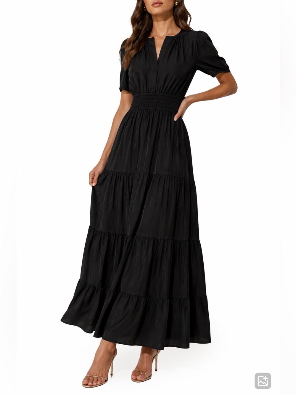 Monteau Black Short Sleeve Tiered Maxi Dress